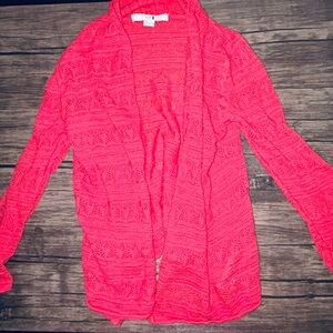 Pink Open Knit Crocheted Cardigan